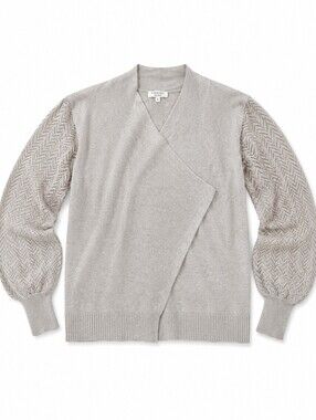 Essentials Milano Beige Wrap Sweater S Openwork Balloon Sleeves